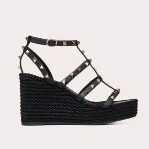 Valentino Black Wedges with Gold Accents